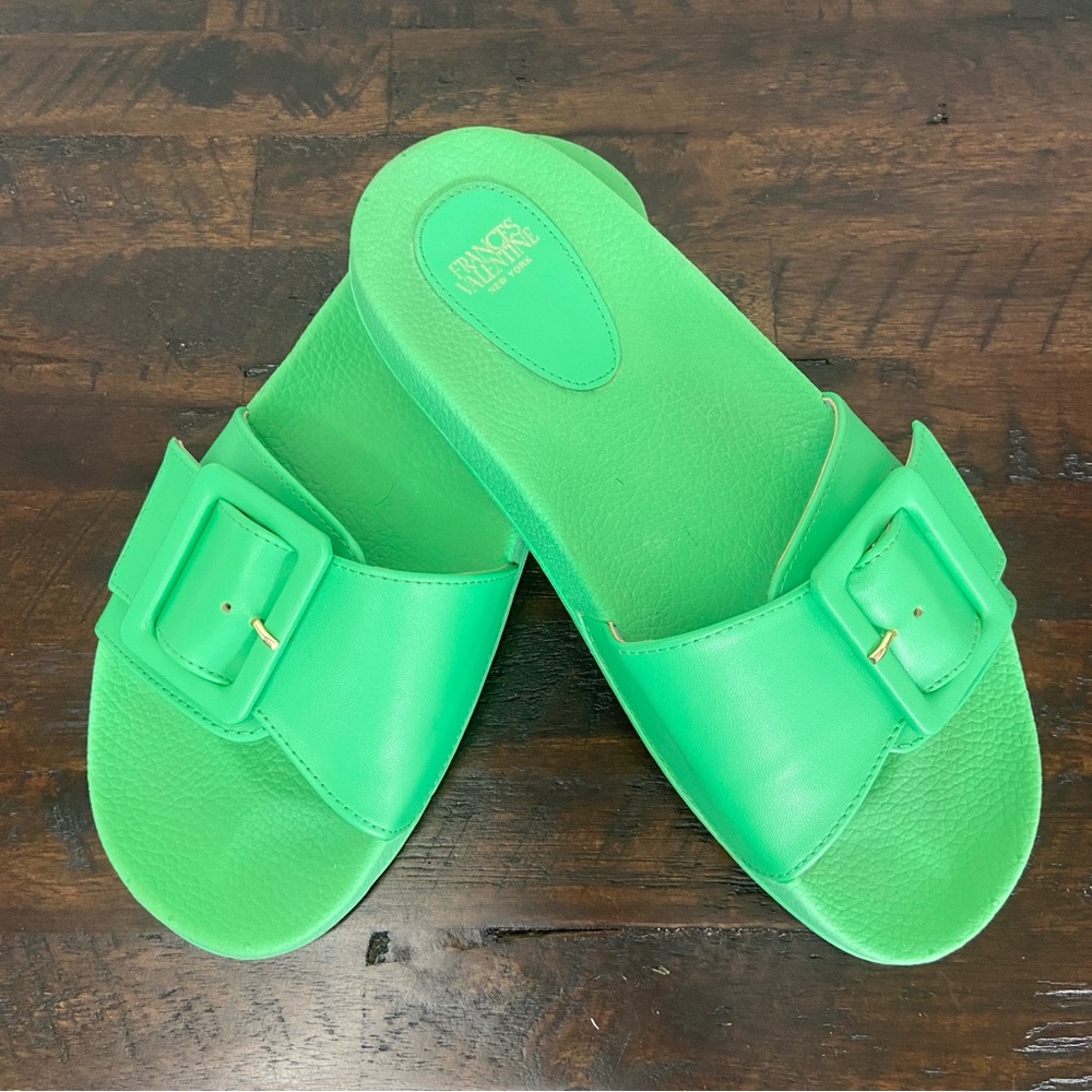 Frances Valentine Daisy Sandal Slides in Green Vegan Leather Size 6